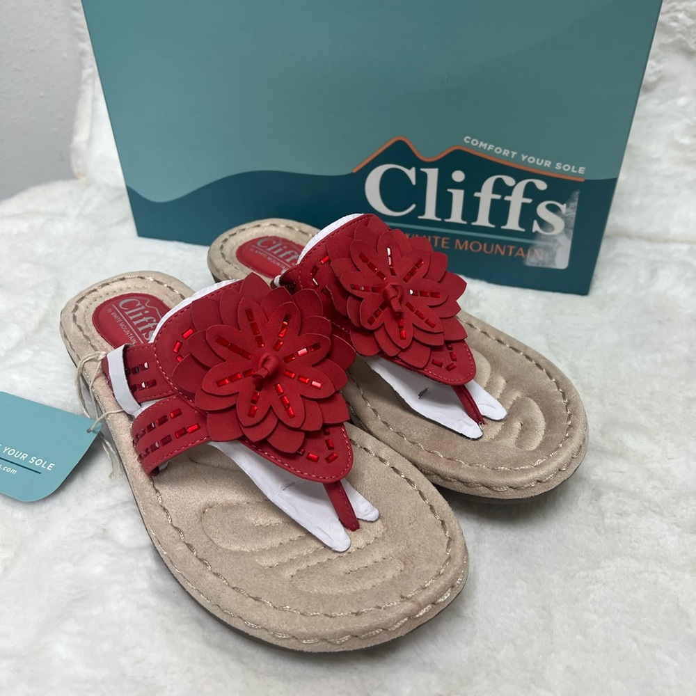 Cliffs Cupcake Red Jewel Bedazzled Floral Women’s Sandals Size 6.5